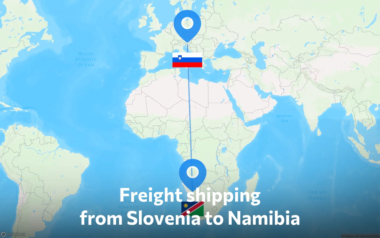 Shipping route from Slovenia to Namibia