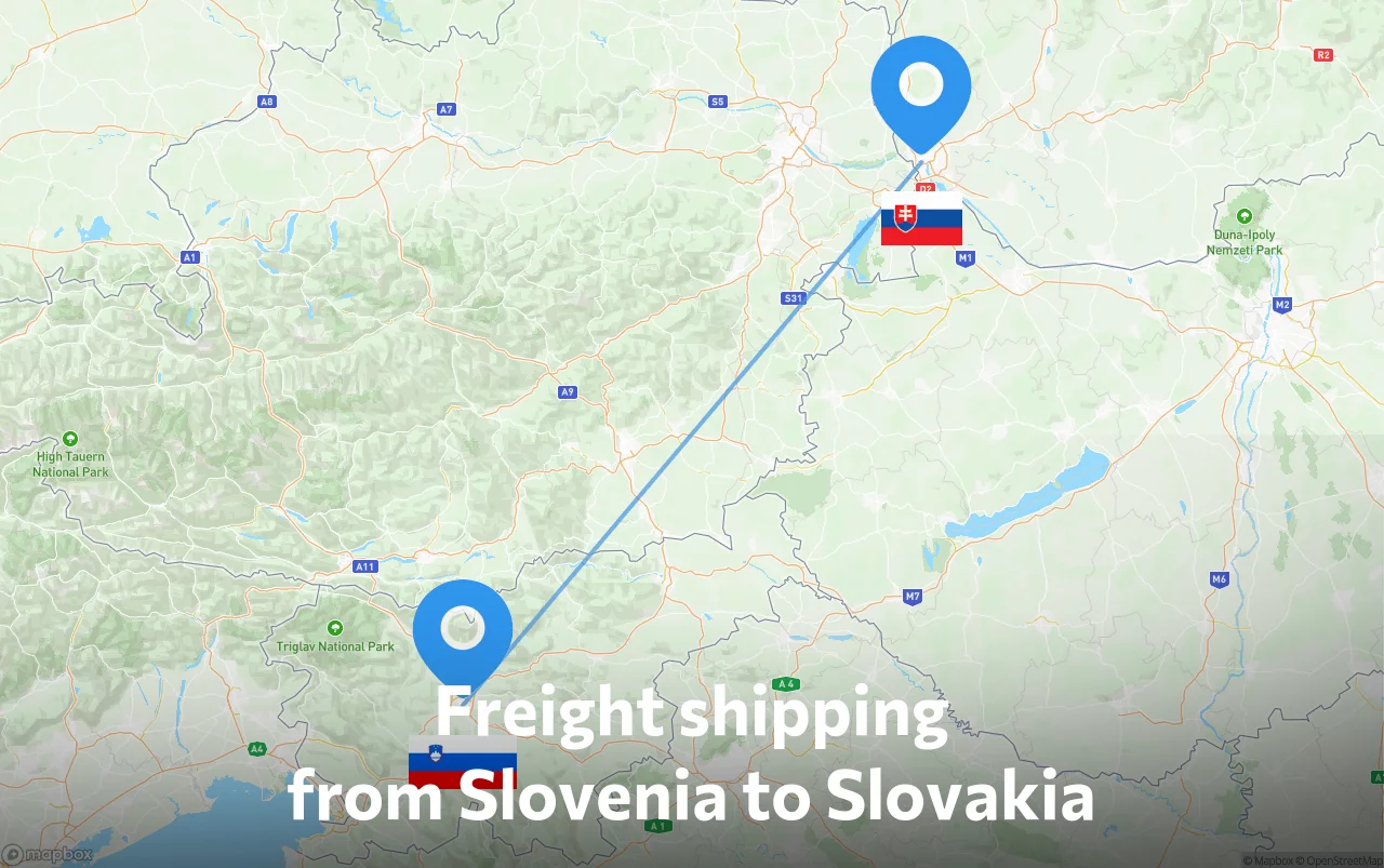 Shipping route from Slovenia to Slovakia