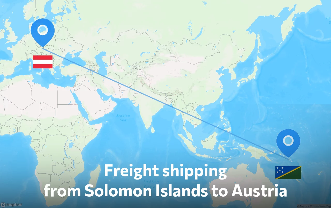 Shipping route from Solomon Islands to Austria