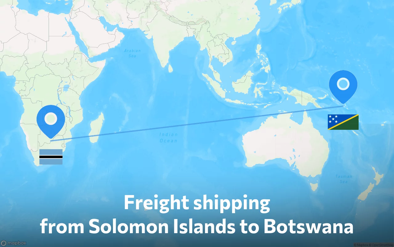 Shipping route from Solomon Islands to Botswana