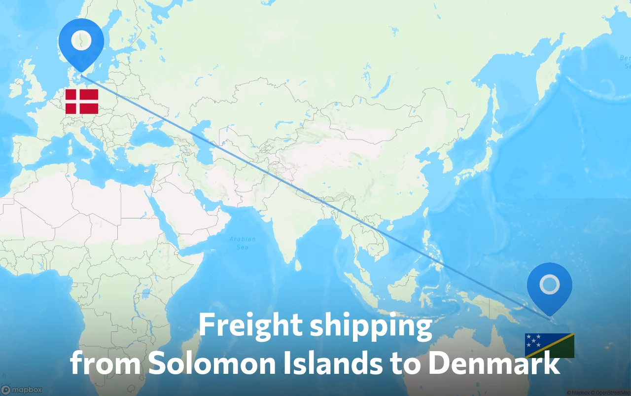 Shipping route from Solomon Islands to Denmark