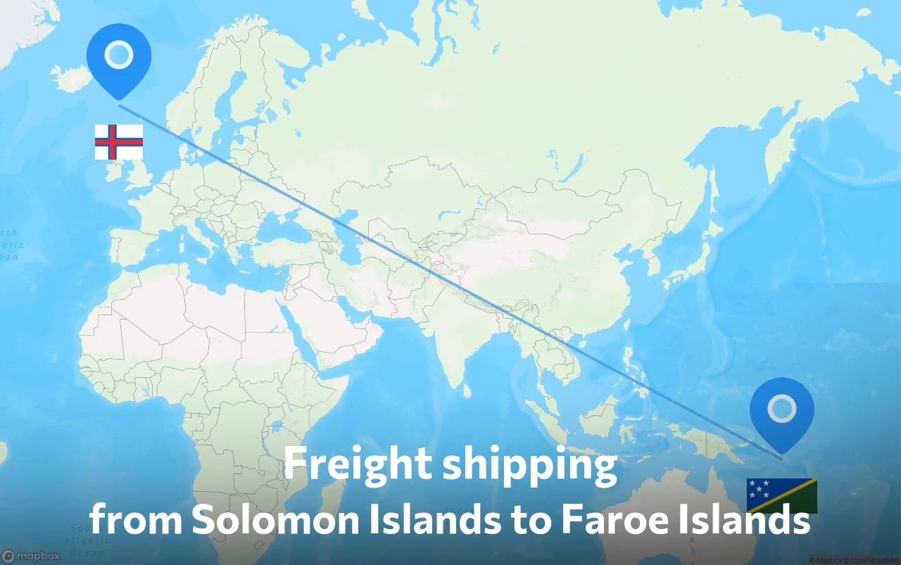 Shipping route from Solomon Islands to Faroe Islands