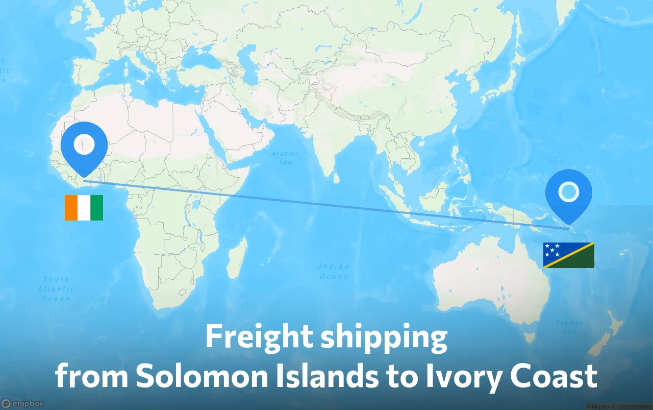 Shipping route from Solomon Islands to Ivory Coast