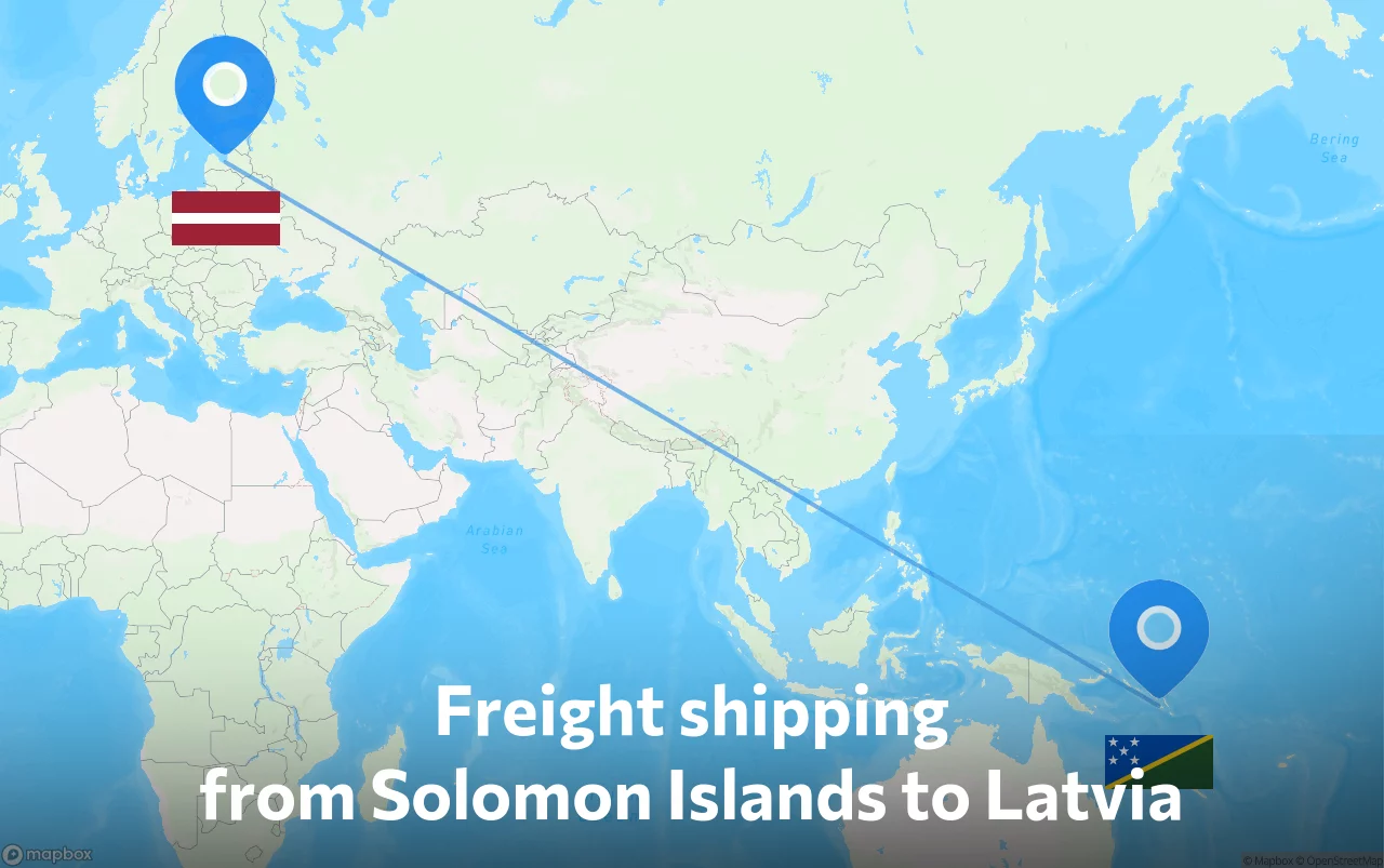 Shipping route from Solomon Islands to Latvia