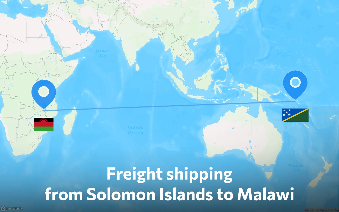 Shipping route from Solomon Islands to Malawi
