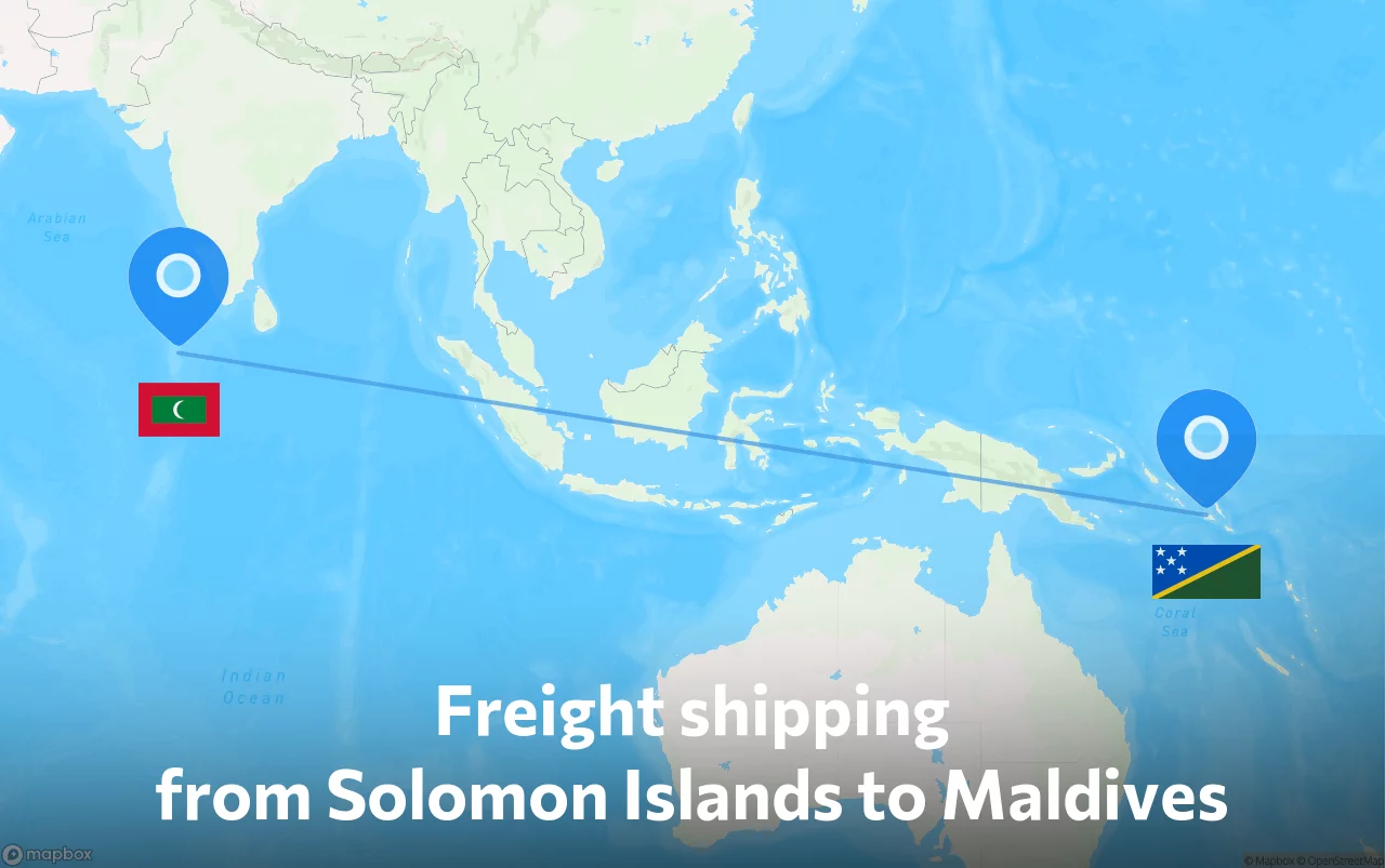 Shipping route from Solomon Islands to Maldives