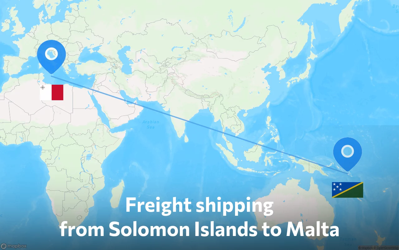 Shipping route from Solomon Islands to Malta