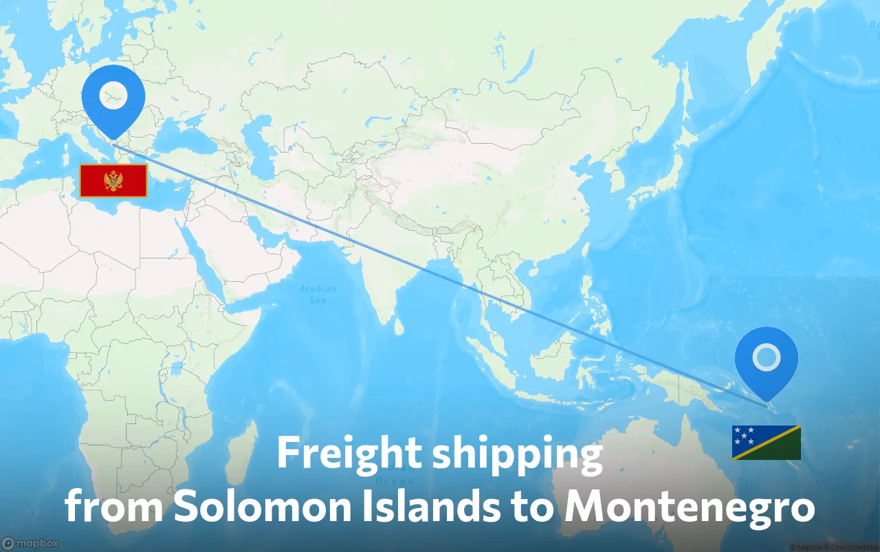 Shipping route from Solomon Islands to Montenegro
