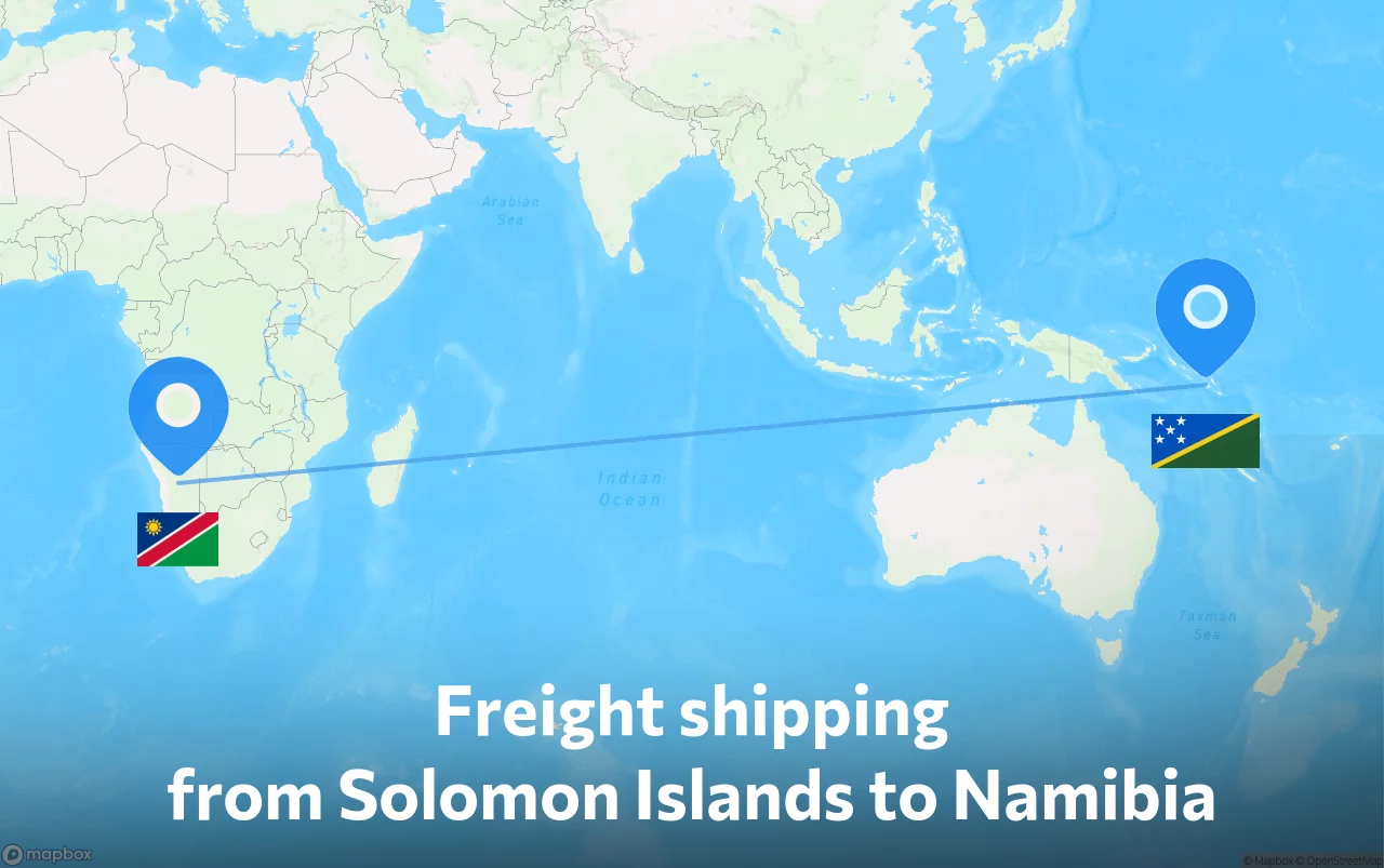 Shipping route from Solomon Islands to Namibia