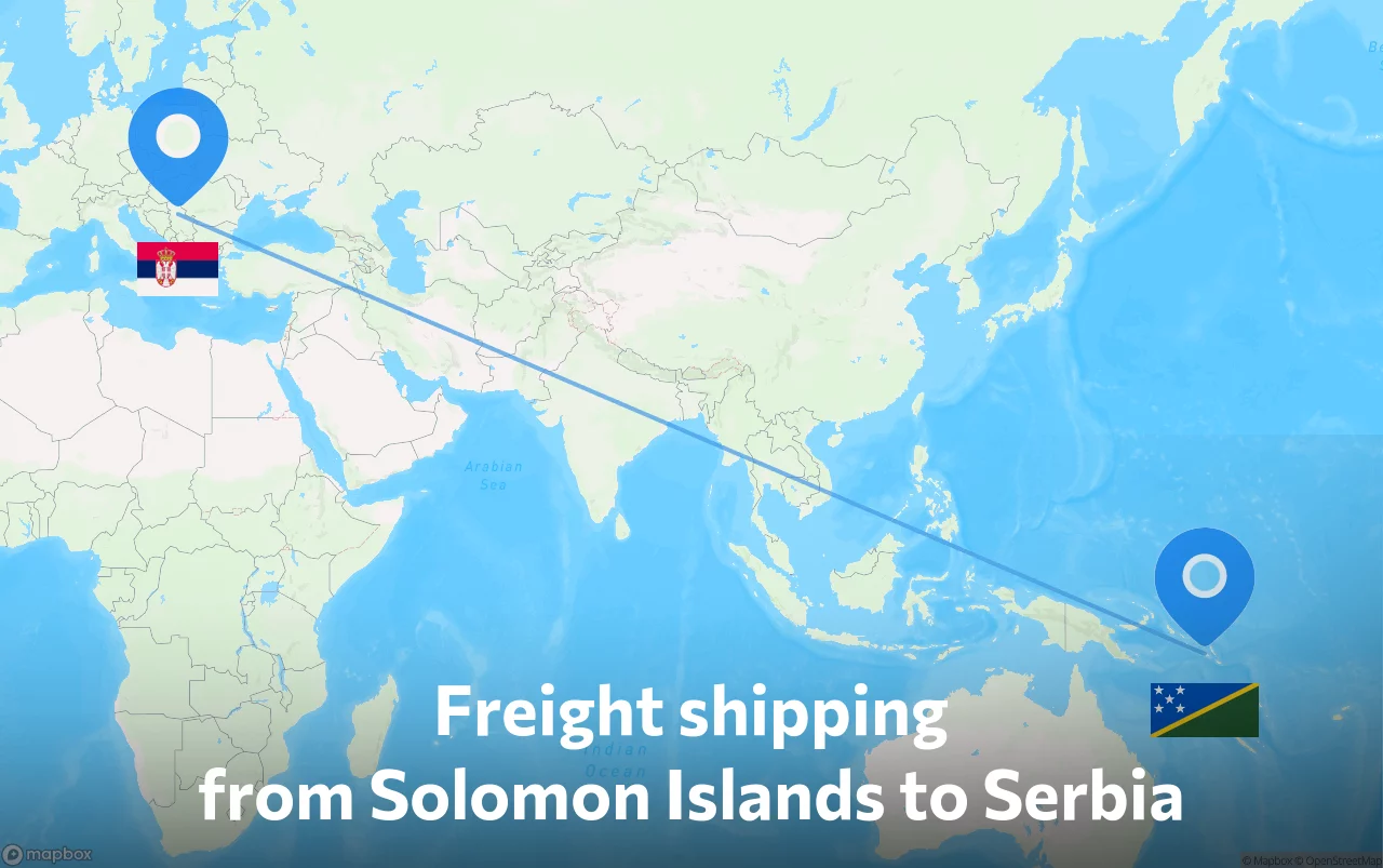 Shipping route from Solomon Islands to Serbia