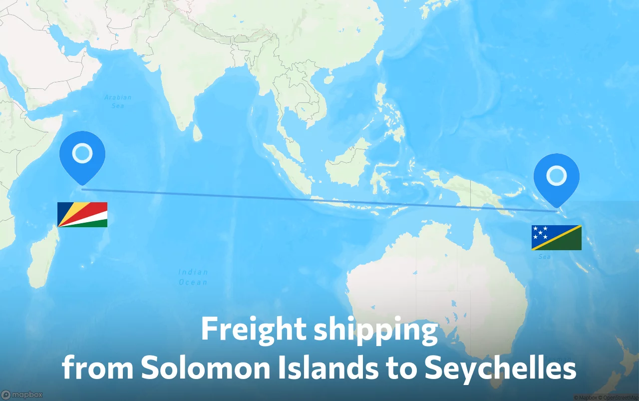 Shipping route from Solomon Islands to Seychelles