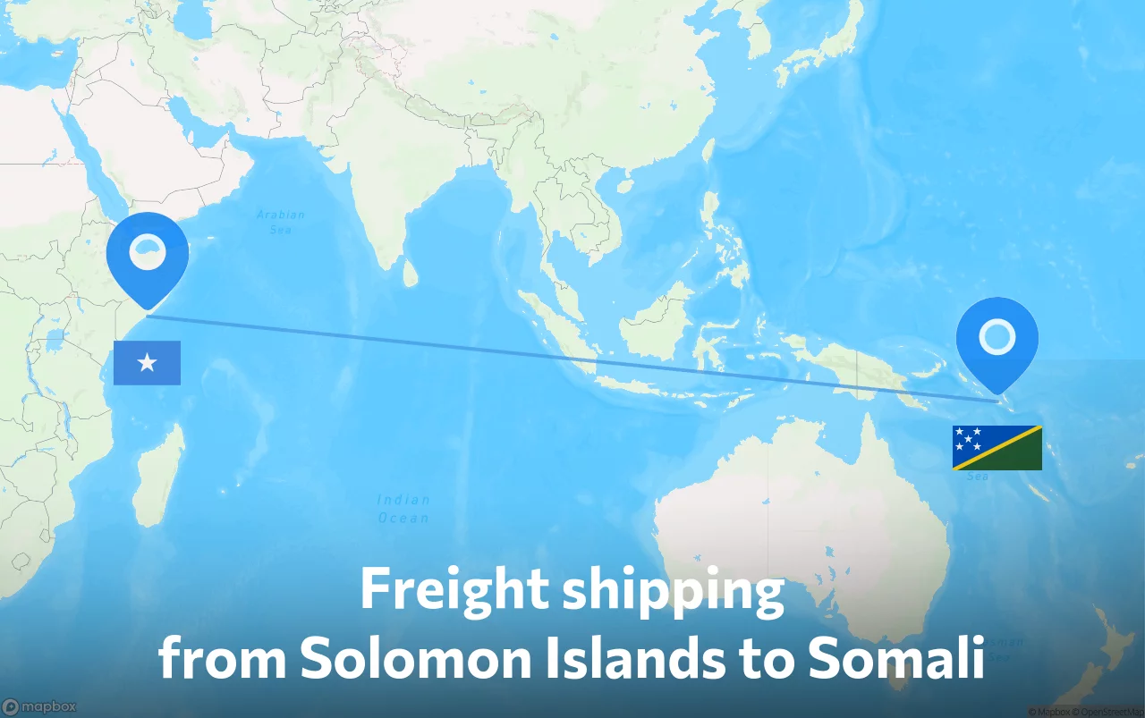 Shipping route from Solomon Islands to Somali