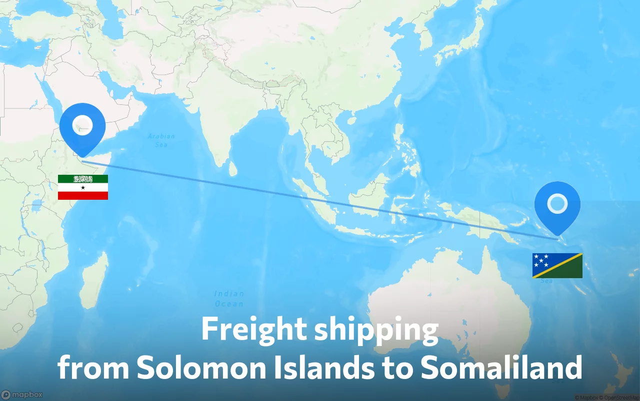 Shipping route from Solomon Islands to Somaliland