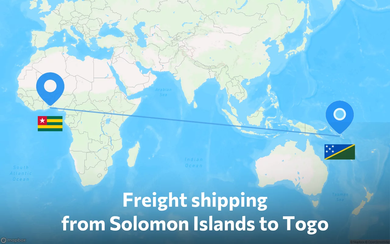 Shipping route from Solomon Islands to Togo