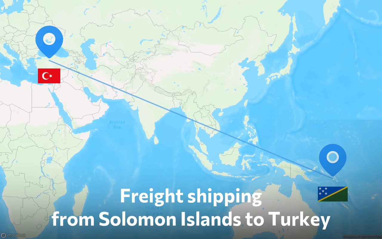 Shipping route from Solomon Islands to Turkey