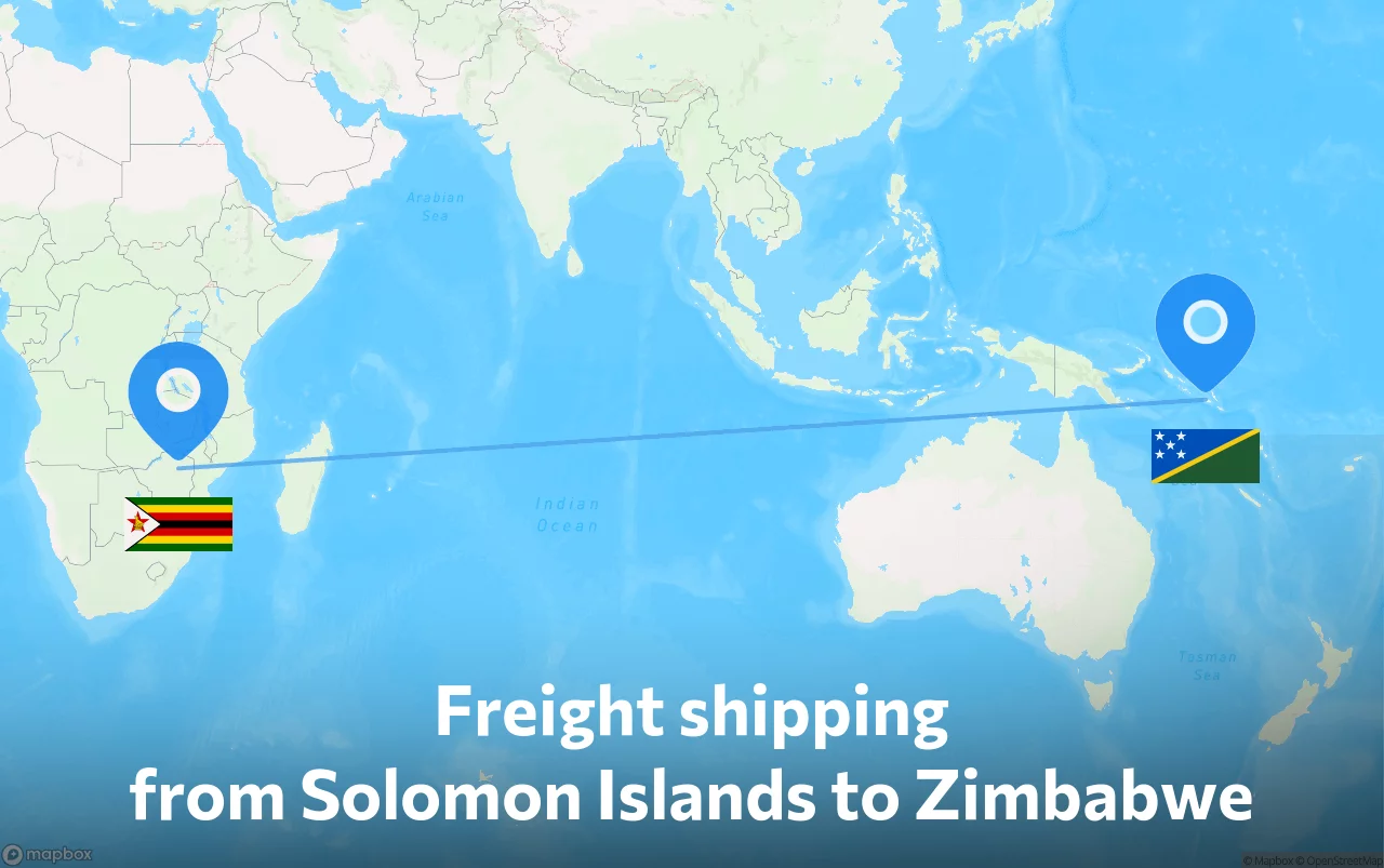Shipping route from Solomon Islands to Zimbabwe