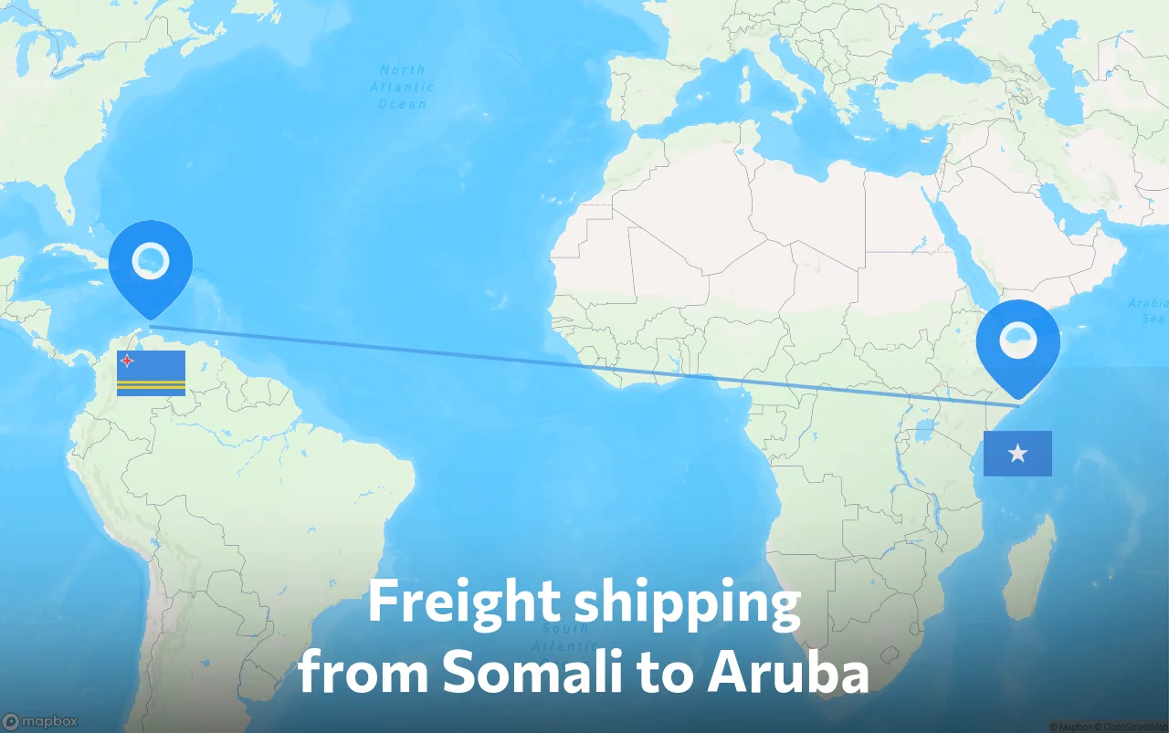 Shipping route from Somali to Aruba
