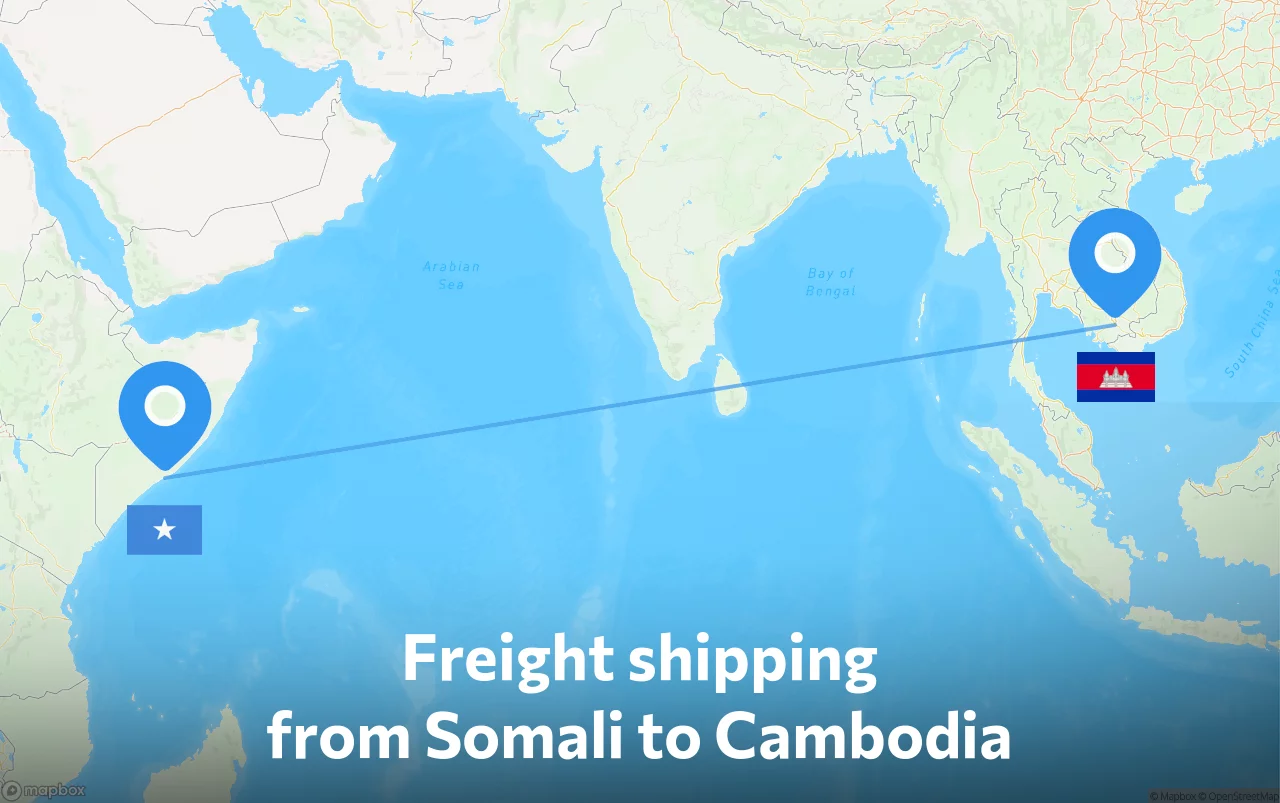 Shipping route from Somali to Cambodia