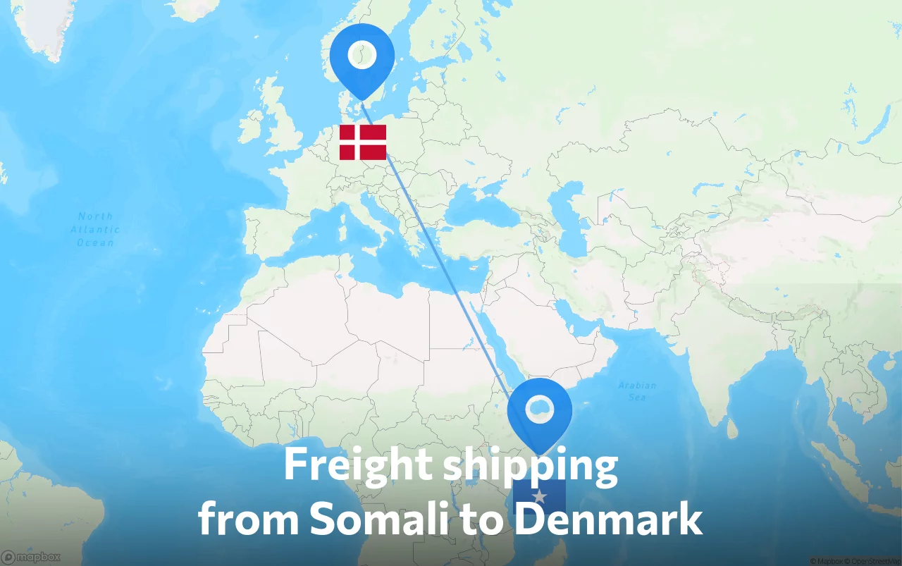 Shipping route from Somali to Denmark