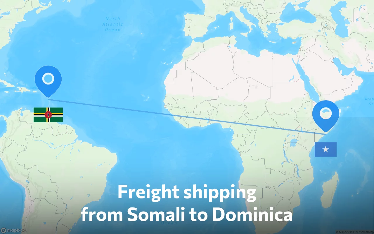 Shipping route from Somali to Dominica