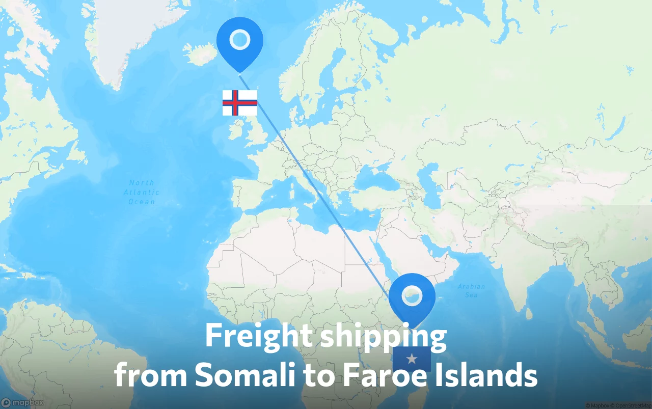 Shipping route from Somali to Faroe Islands
