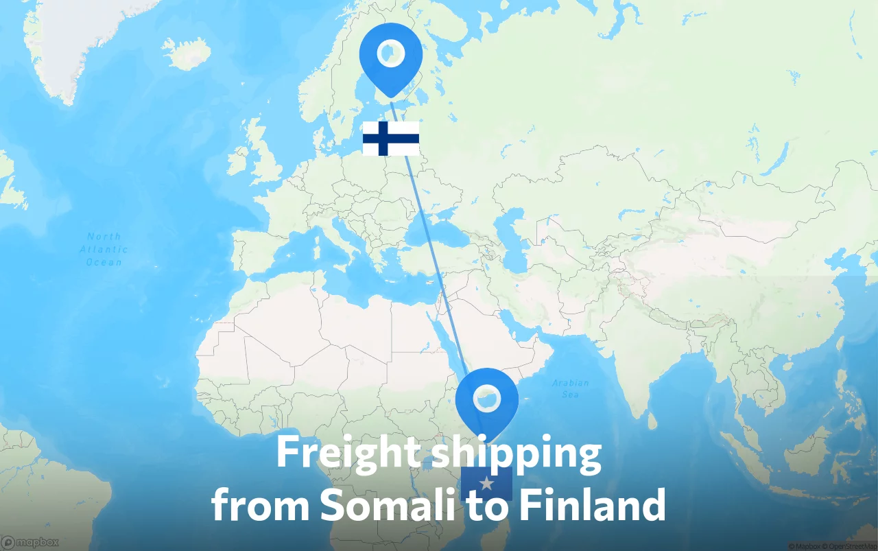 Shipping route from Somali to Finland