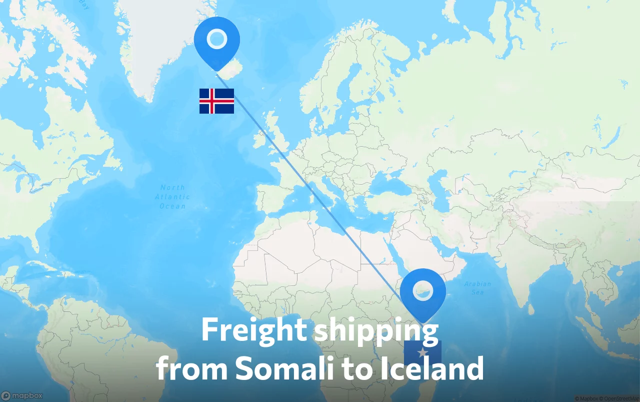 Shipping route from Somali to Iceland