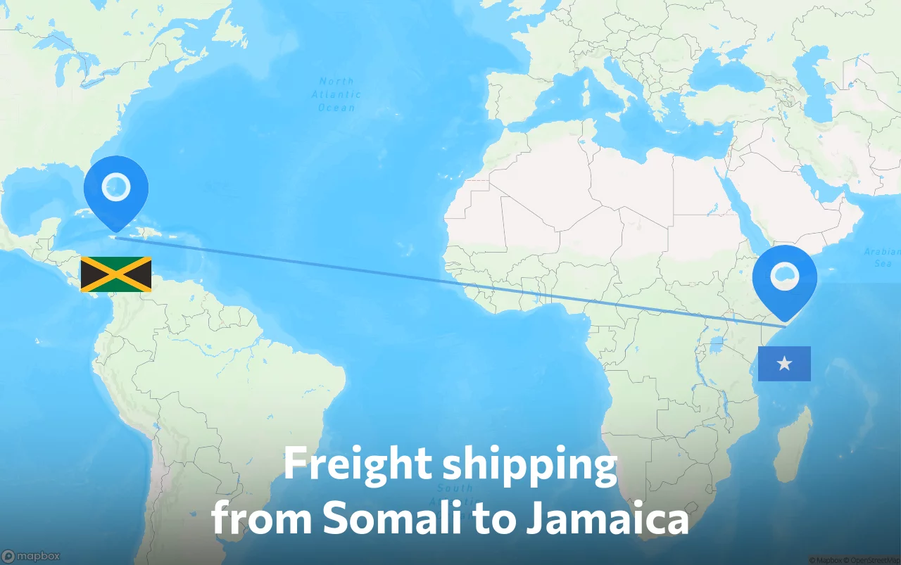 Shipping route from Somali to Jamaica