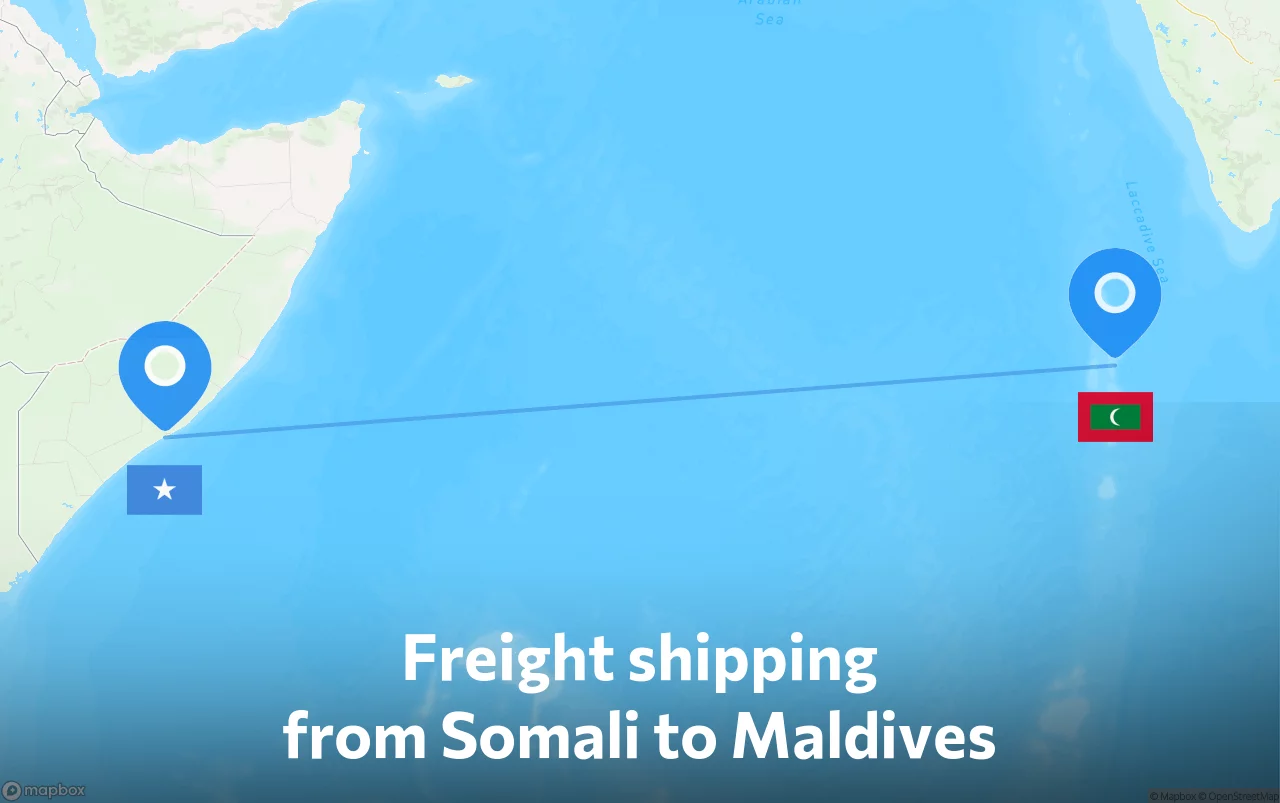 Shipping route from Somali to Maldives
