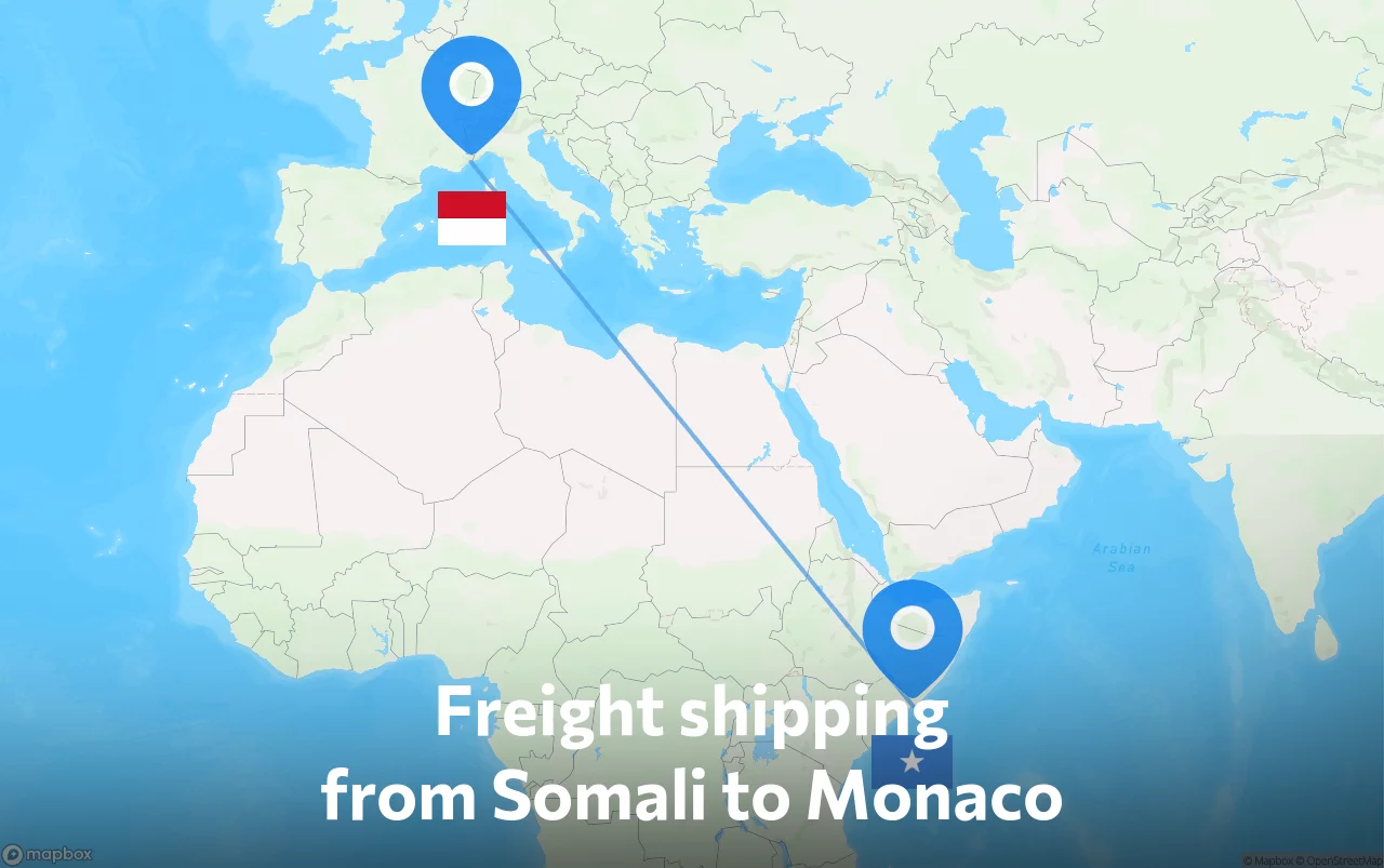 Shipping route from Somali to Monaco