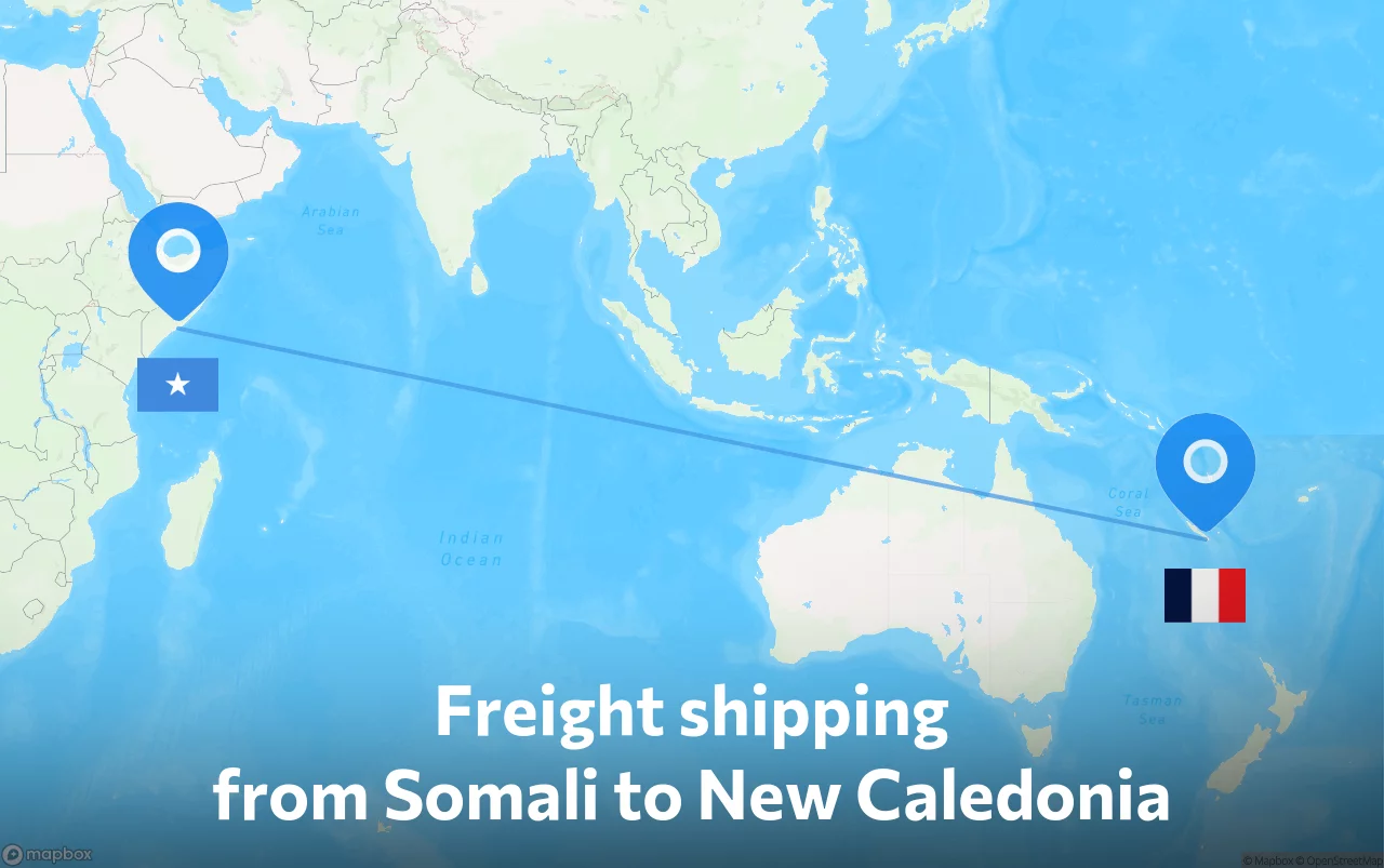 Shipping route from Somali to New Caledonia