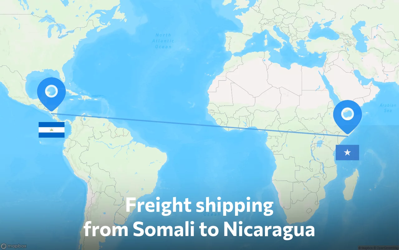 Shipping route from Somali to Nicaragua