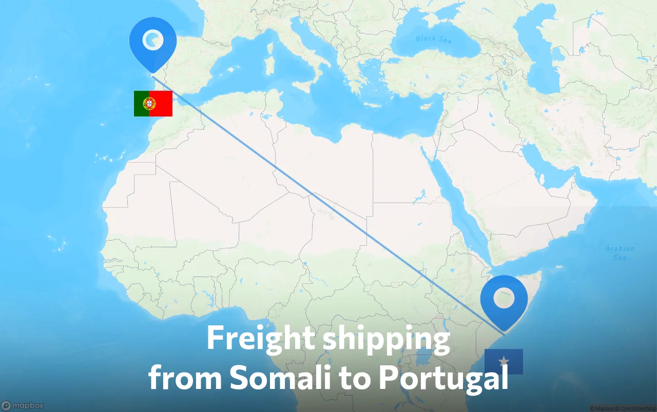 Shipping route from Somali to Portugal