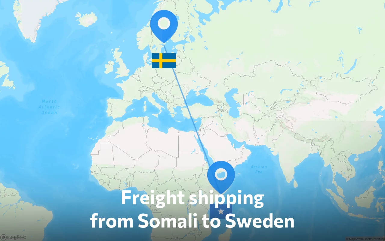 Shipping route from Somali to Sweden
