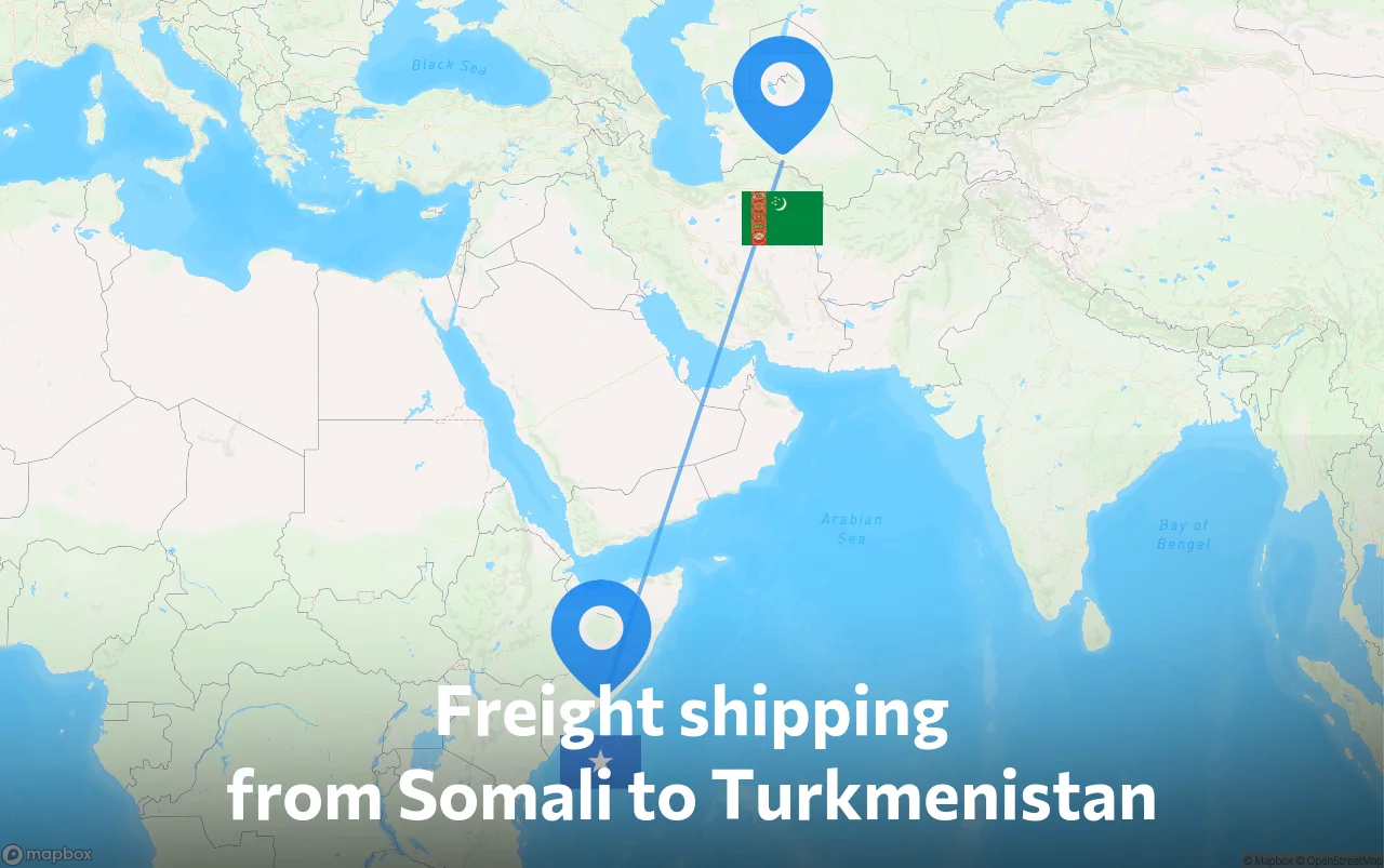 Shipping route from Somali to Turkmenistan