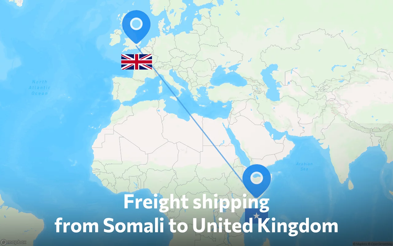 Shipping route from Somali to United Kingdom
