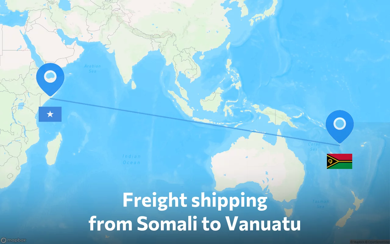 Shipping route from Somali to Vanuatu
