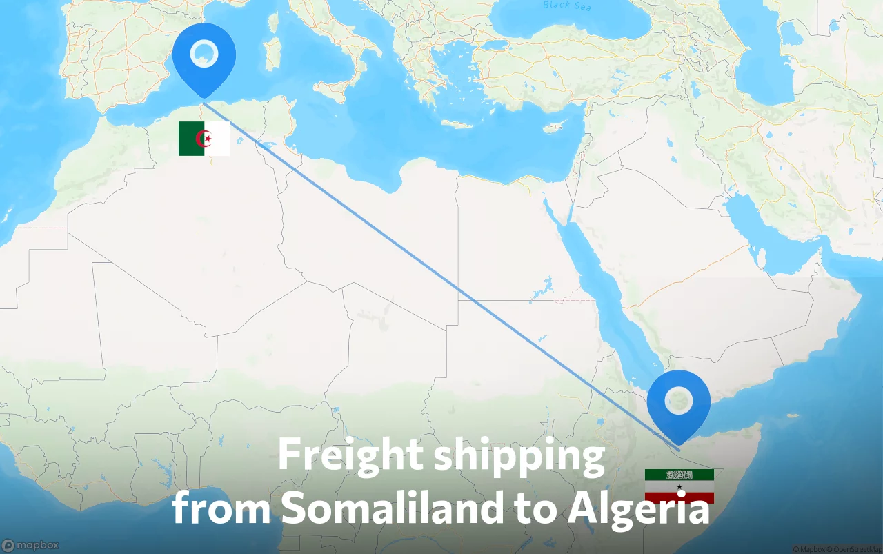 Shipping route from Somaliland to Algeria