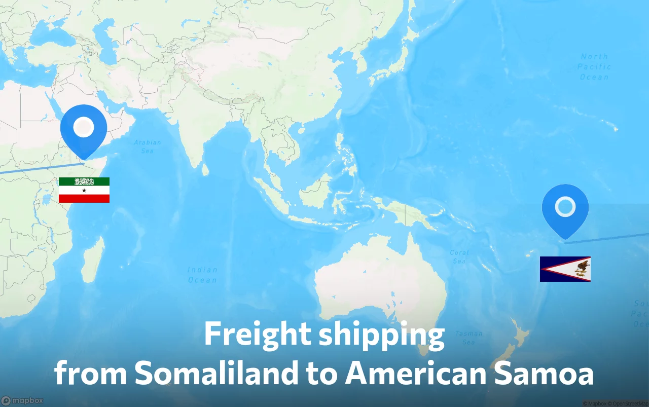 Shipping route from Somaliland to American Samoa