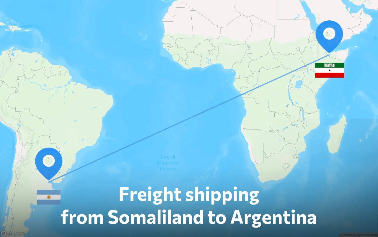 Shipping route from Somaliland to Argentina