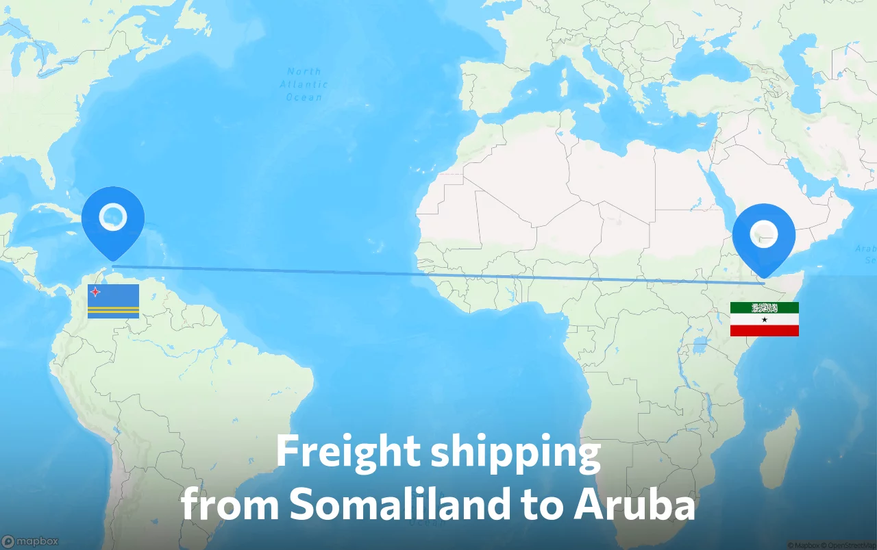 Shipping route from Somaliland to Aruba