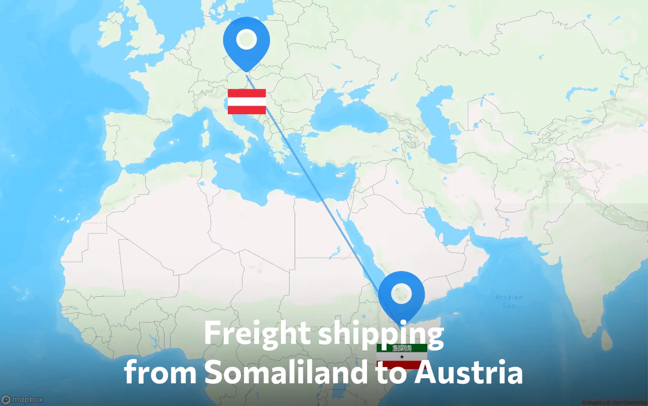 Shipping route from Somaliland to Austria
