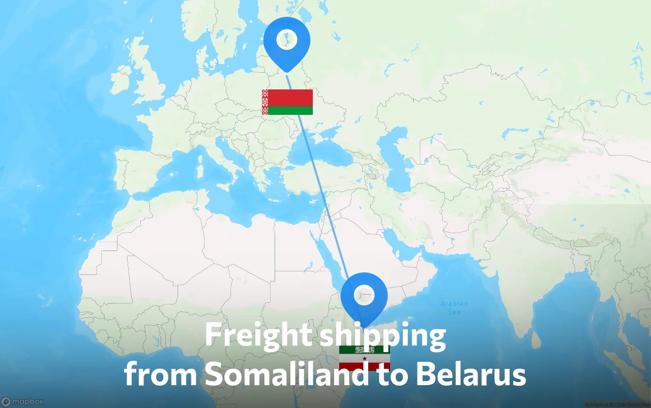 Shipping route from Somaliland to Belarus