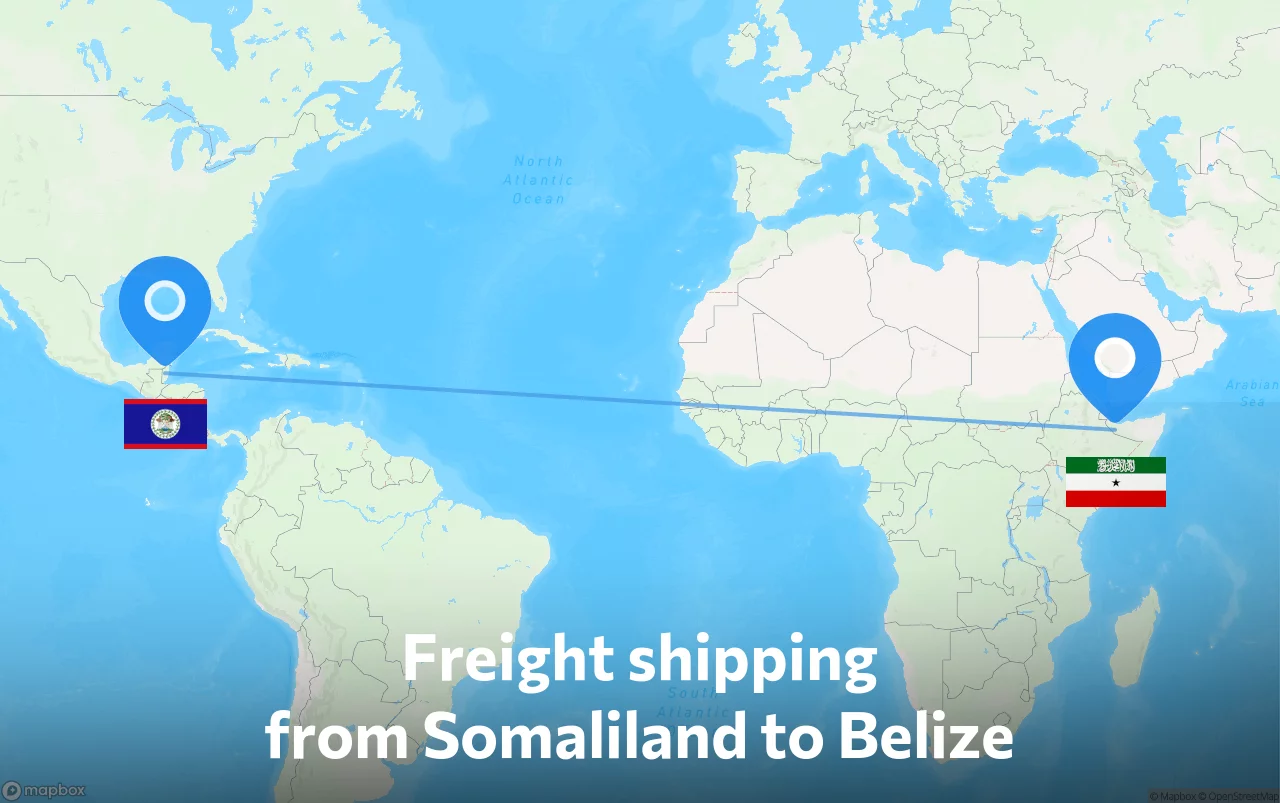 Shipping route from Somaliland to Belize