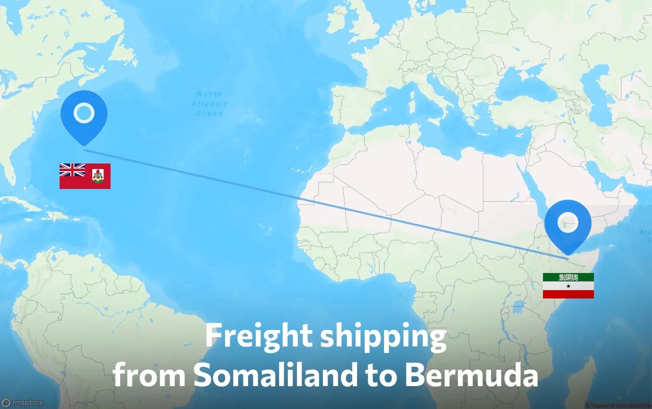Shipping route from Somaliland to Bermuda