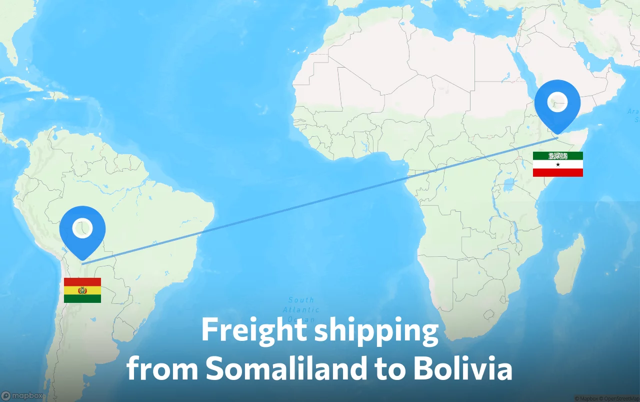 Shipping route from Somaliland to Bolivia