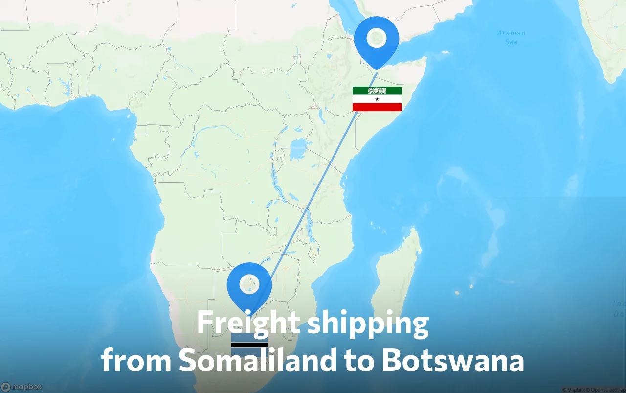 Shipping route from Somaliland to Botswana