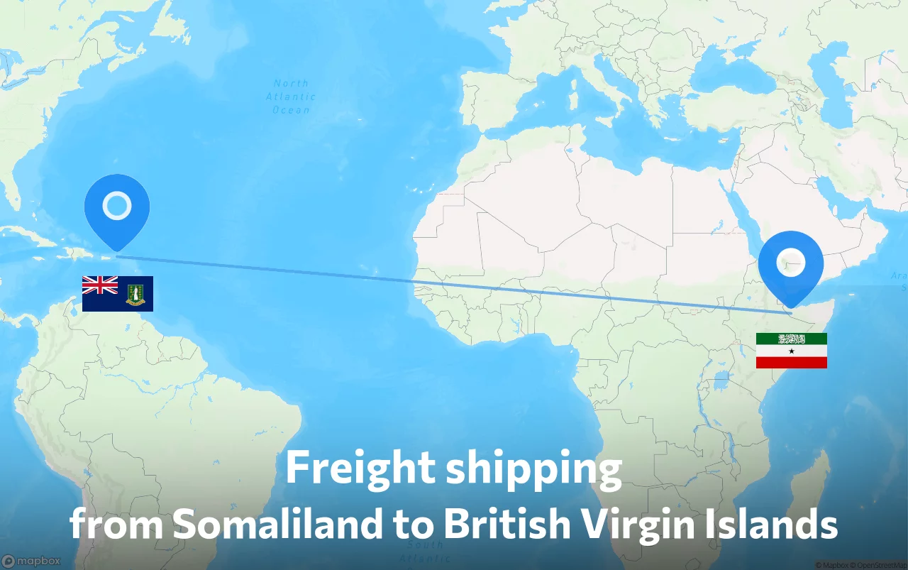 Shipping route from Somaliland to British Virgin Islands