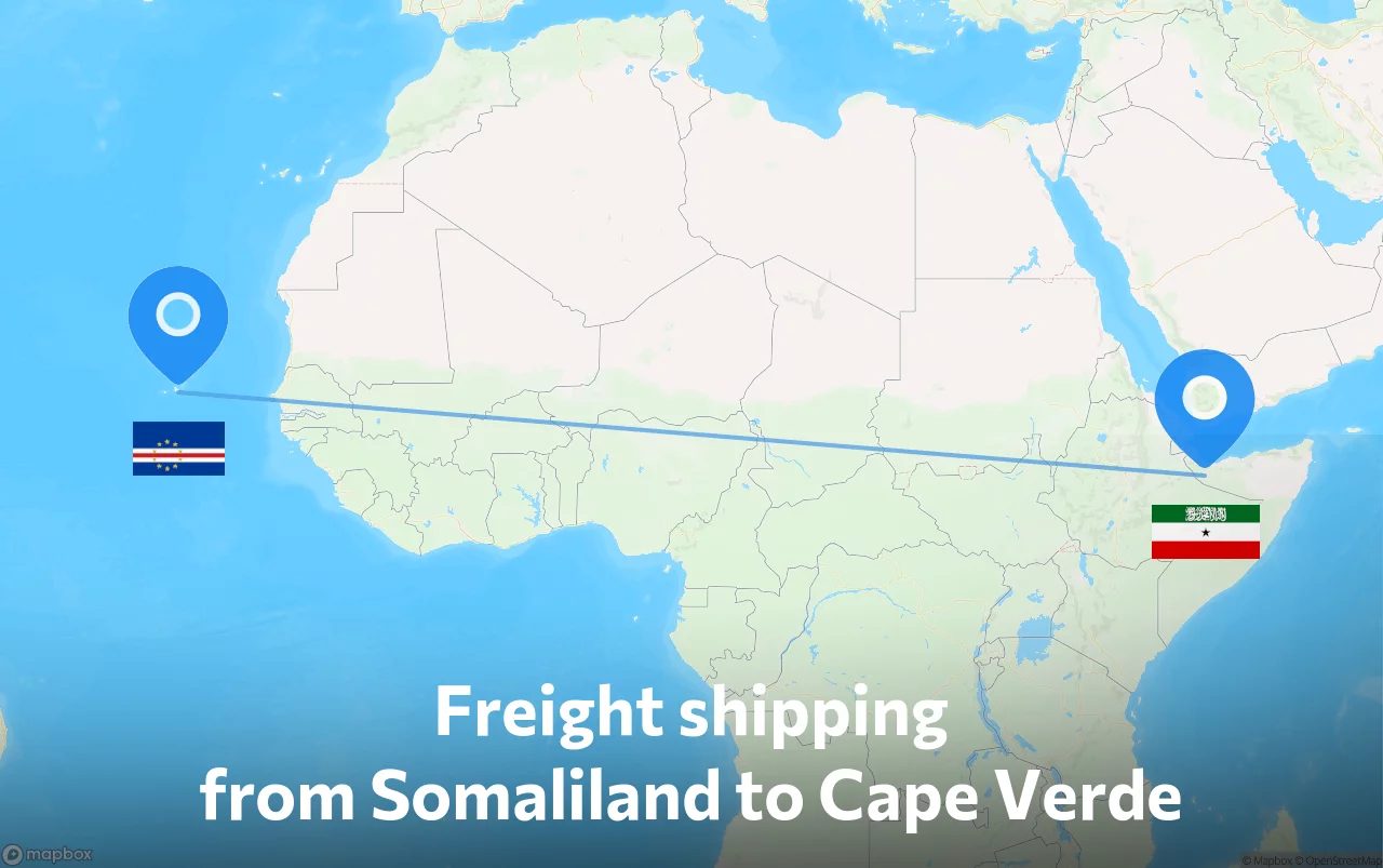 Shipping route from Somaliland to Cape Verde