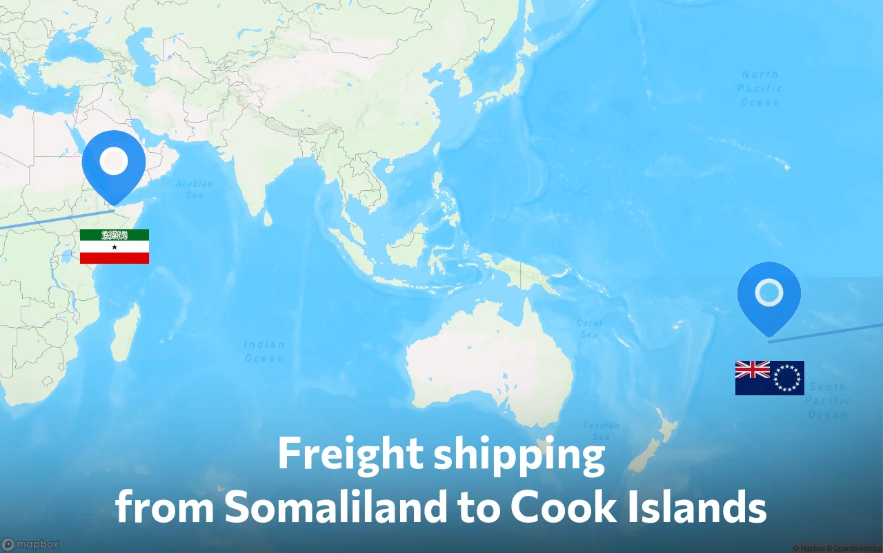 Shipping route from Somaliland to Cook Islands